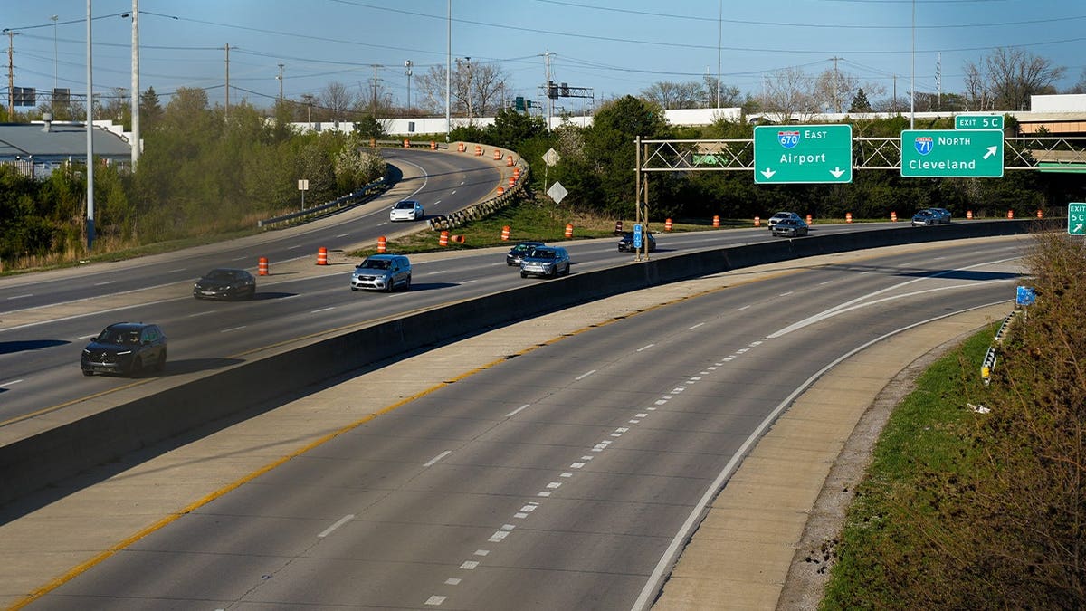 Vehicles drive on Interstate 670 near the Cleveland Avenue bridge on Tuesday, April 7, 2026 in Columbus, Ohio.