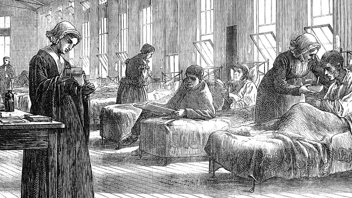 Historic etching of nurses treating smallpox patients