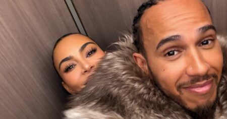 Kim Kardashian Cuddles Up to Boyfriend Lewis Hamilton in New Loved-Up Couple Selfies