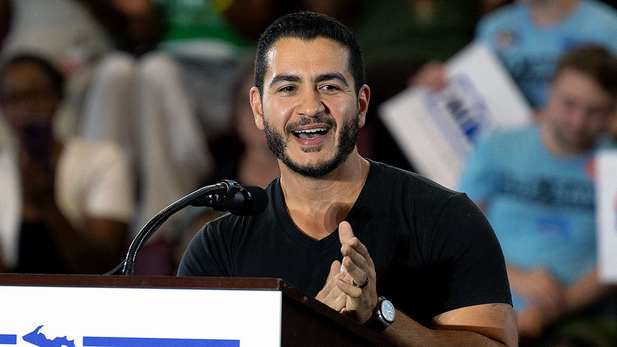 Abdul El-Sayed speaks at a unity rally.
