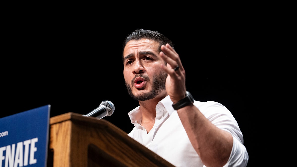 Abdul El-Sayed speaking during rally