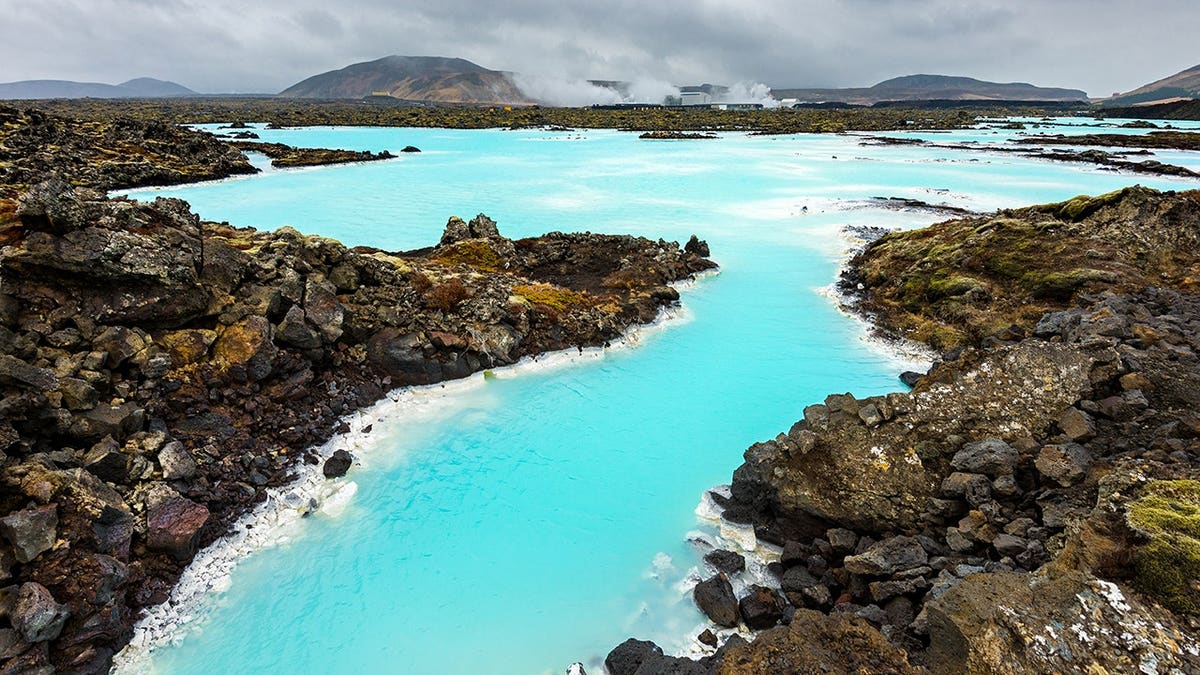 Wide-angle view of the Blue Lagoon landscape in Iceland.
