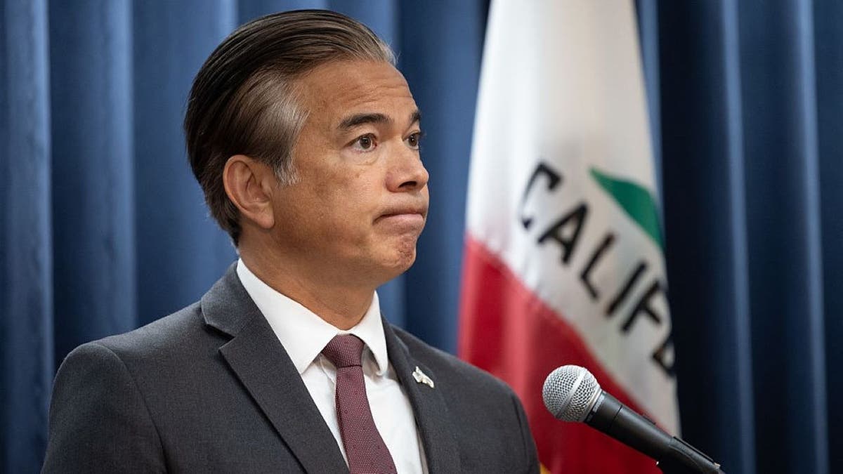 California Attorney General Rob Bonta speaks to reporters