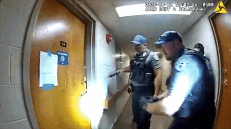 WATCH: Man accused of aiming flamethrower at officers serving eviction notice in wild bodycam video
