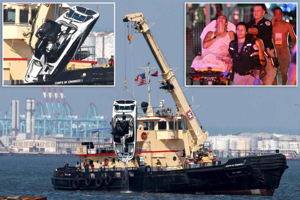 Grim photos show doomed boat pulled from New York Harbor hours after deadly crash killed 2, including tot Grim photos show doomed boat pulled from New York Harbor hours after deadly crash killed 2, including tot