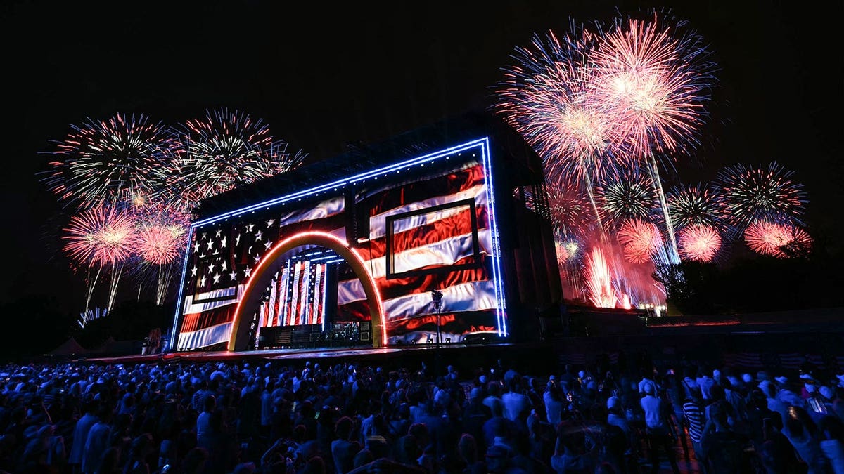 Fireworks burst over the National Mall during a Salute to America Independence Day celebration in Washington, D.C.