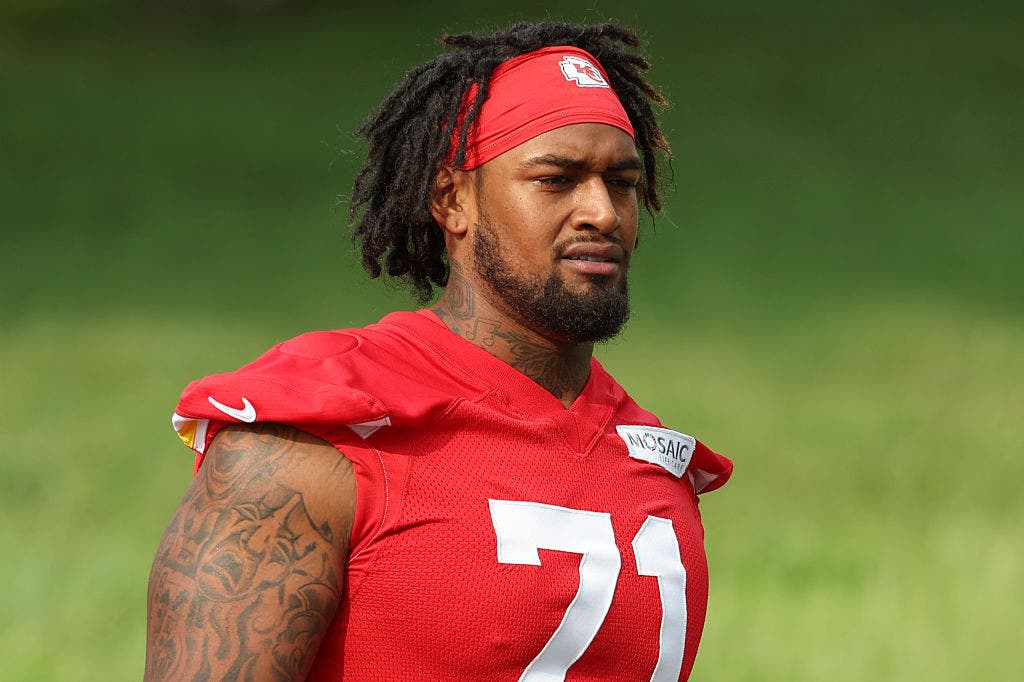Josh Simmons is teeming with potential, and Patrick Mahomes and the Chiefs are counting on him to fulfull it. (Photo by Scott Winters/Icon Sportswire via Getty Images)