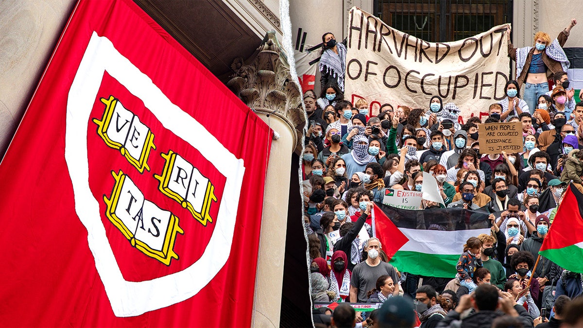 Split-screen image showing Harvard University’s 