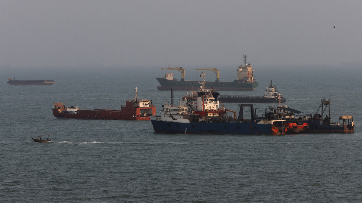 Ships are anchored in the Strait of Hormuz