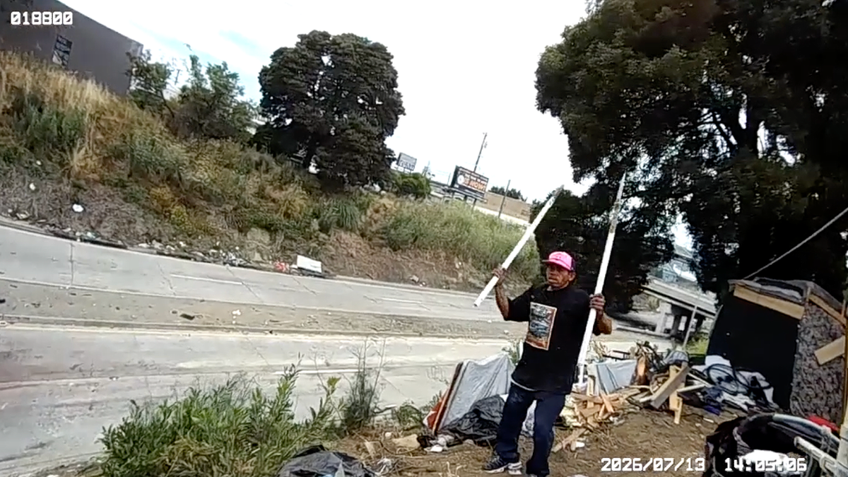 Jose Angel Castillo holds two long bladed weapons during an encounter with Oakland police captured on bodycam