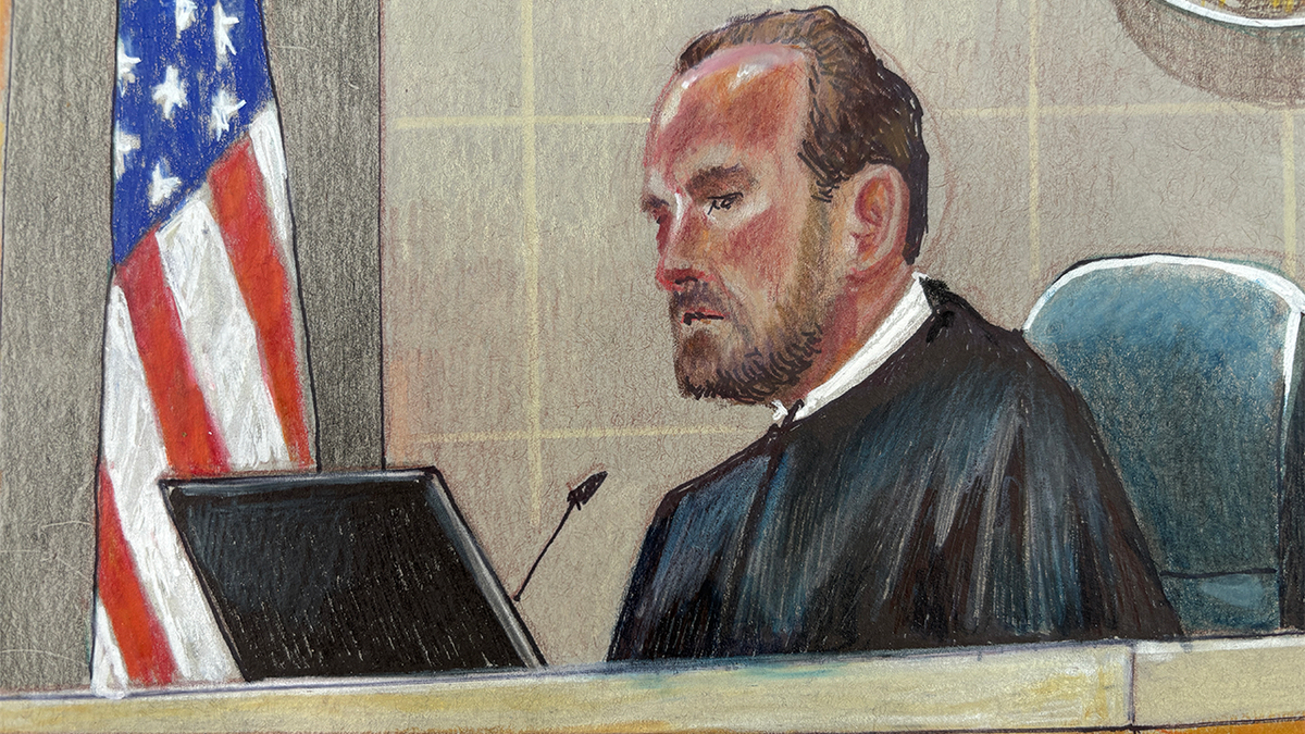Judge John Roach presides over the Karmelo Anthony murder trial in a courtroom sketch