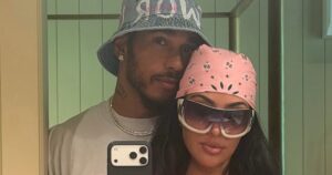 Kim Kardashian and Boyfriend Lewis Hamilton Show Off Couple-Coordinated Look During Tropical Getaway