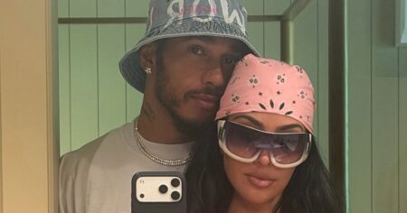 Kim Kardashian and Boyfriend Lewis Hamilton Show Off Couple-Coordinated Look During Tropical Getaway