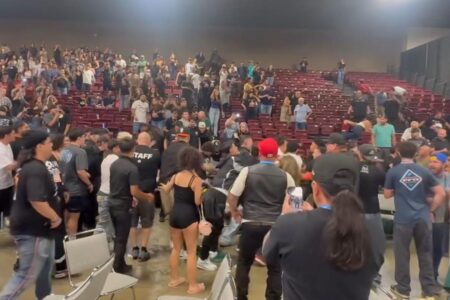 Moment mass brawl of over 100 MMA fans breaks out in California convention center