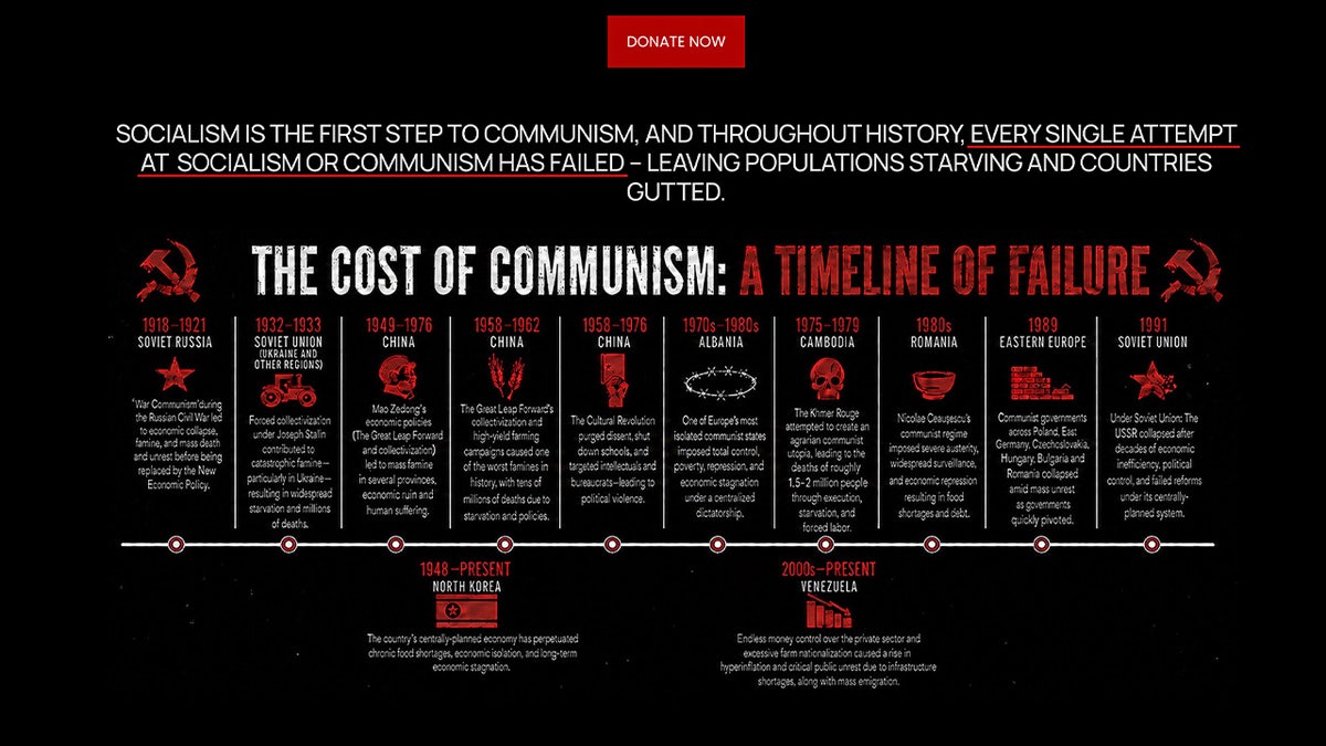 A screengrab from Mike Johnson's new website for the midterm elections. It begins with the words, "SOCIALISM IS THE FIRST STEP TO COMMUNISM, AND THROUGHOUT HISTORY, EVERY SINGLE ATTEMPT AT SOCIALISM OR COMMUNISM HAS FAILED – LEAVING POPULATIONS STARVING AND COUNTRIES GUTTED."
