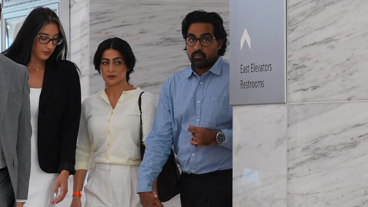 Nausheen Gilkar and Omar Ahmed arrive at a Dallas court hearing in their dispute with surrogate McKenna West
