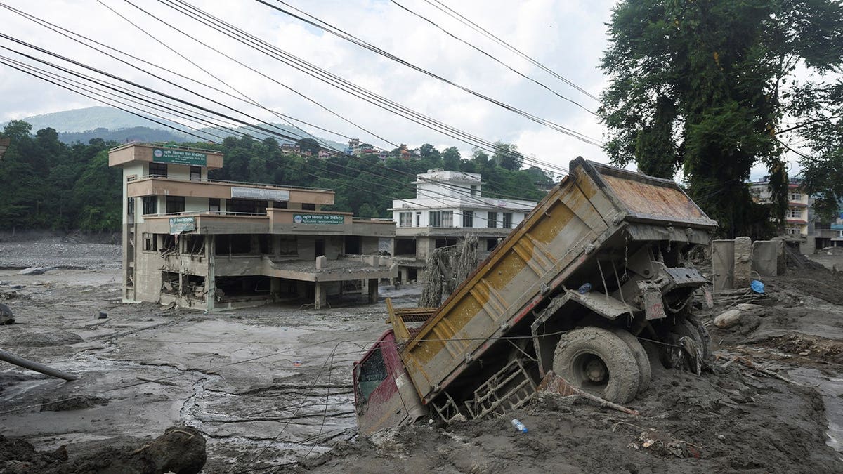 Aftermath of flash floods and mudslide at Trishuli Bazaar army training centre in Nuwakot, Nepal, August 28, 2026.