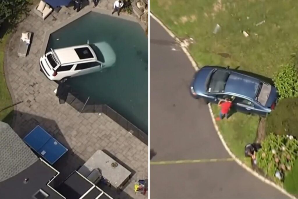 Woman dies after plunging her SUV into Long Island swimming pool Woman dies after plunging her SUV into Long Island swimming pool