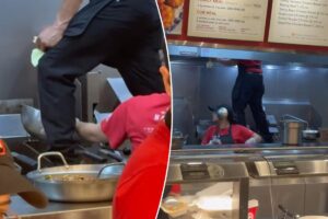 Panda Express guest stunned as employee stands on fryer while cleaning