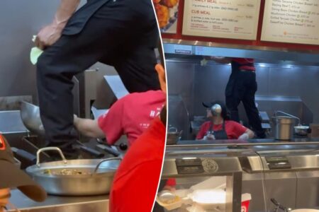 Panda Express guest stunned as employee stands on fryer while cleaning