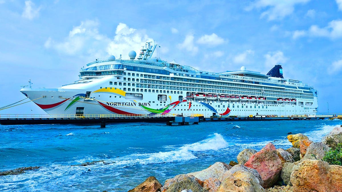 Norwegian Dawn cruise ship docked in Willemstad, Curacao.
