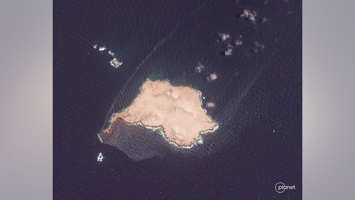 Satellite image shows oil slick beside the Caroline Bezengi vessel off Oman coast.