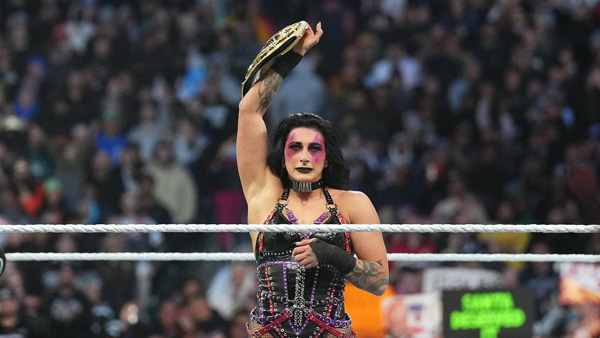 Rhea Ripley and Becky Lynch wrestle during a Women's World Championship match at Lincoln Financial Field.