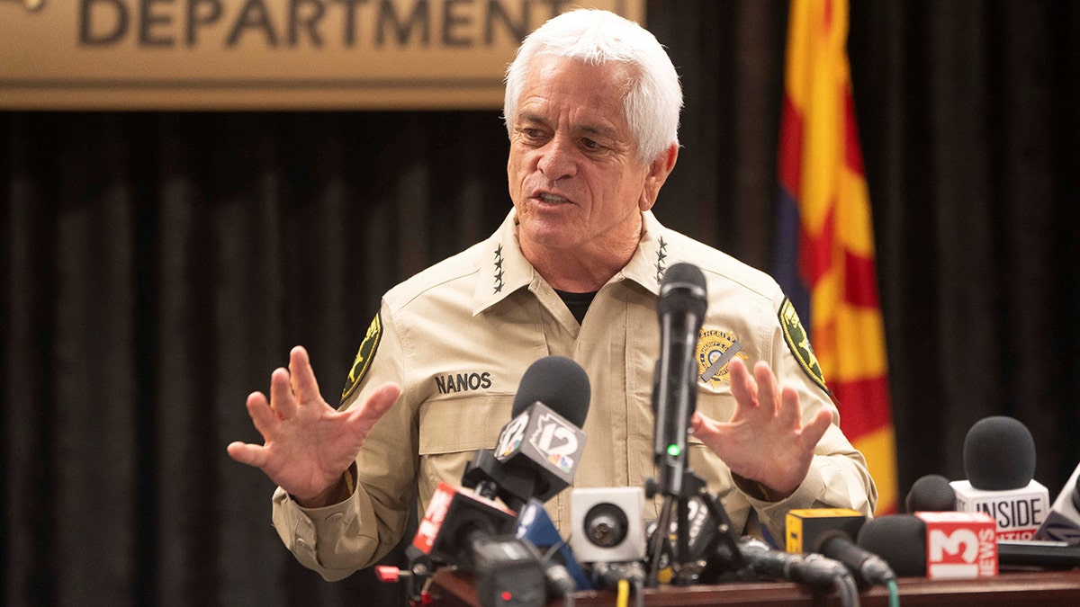 Chris Nanos speaking at a news conference on missing person Nancy Guthrie