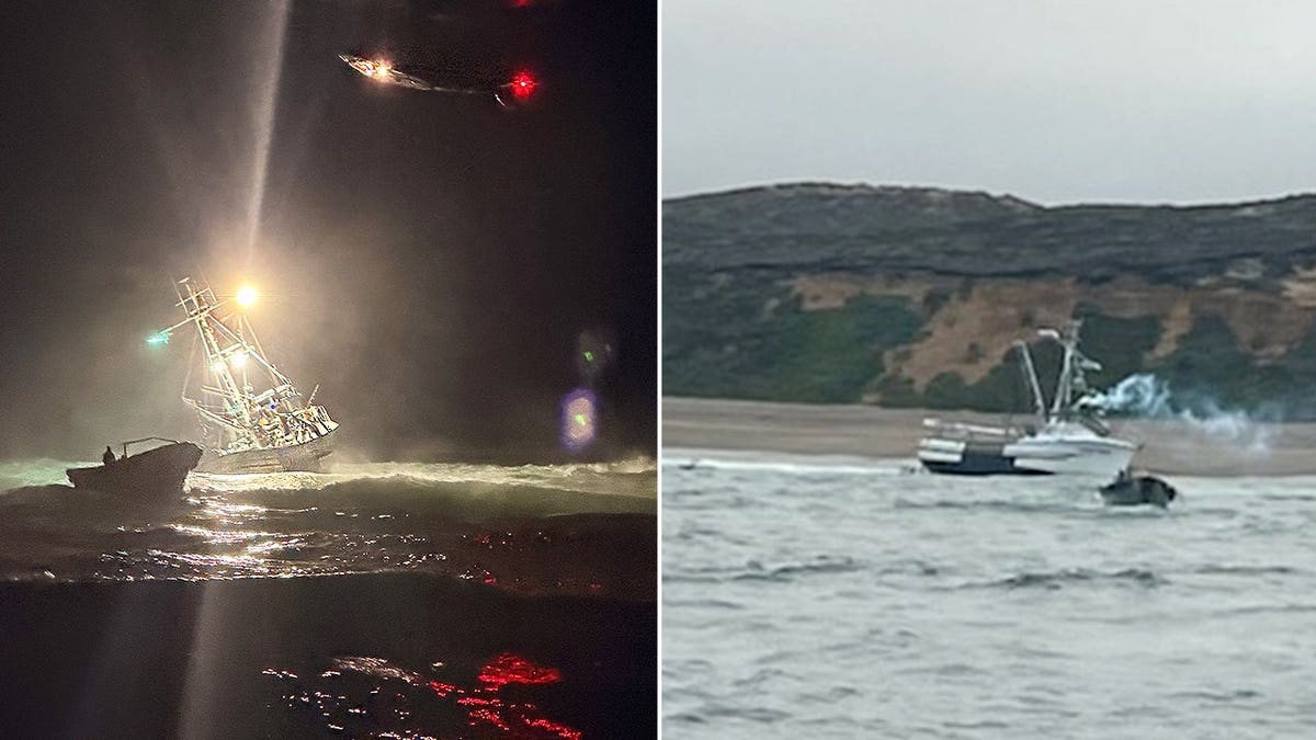 A fishing boat that ran aground in California