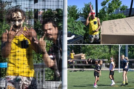 Exclusive | Phallic-masked sicko, unhinged vagrants terrorize young girls at soccer practice at NYC park