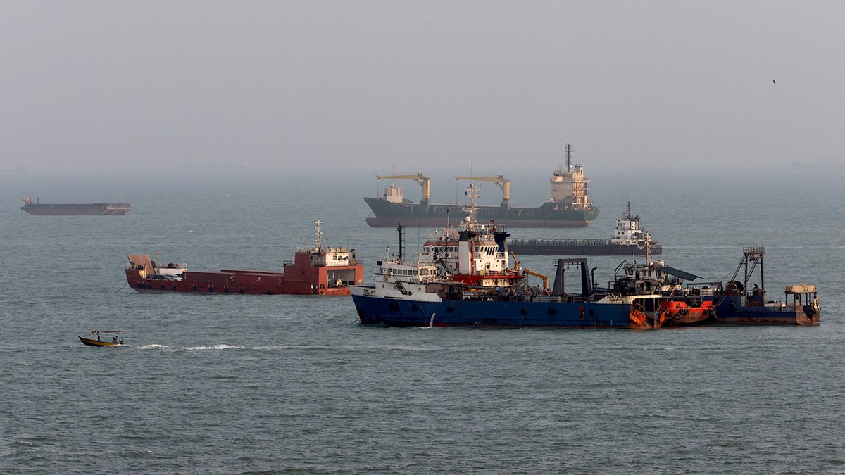 Ships seen in the Strait of Hormuz off the coast of Iran