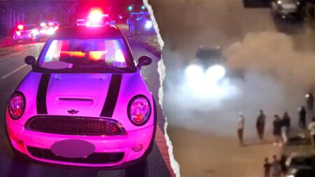 Long Island street takeover erupts as drivers block road, perform donuts, burnouts: police