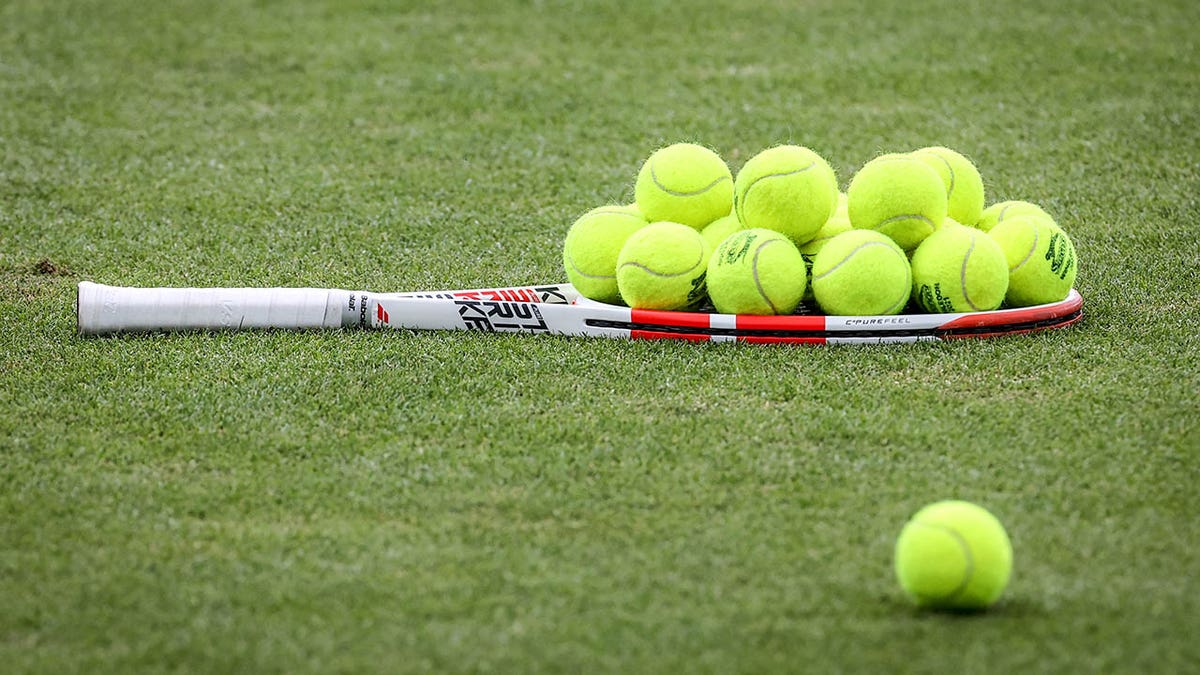 tennis racket on the grass