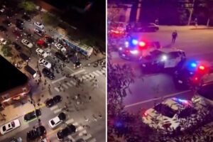 Wild drone video shows cops drop hammer on LA street takeover