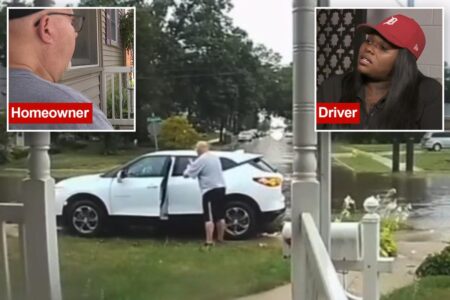 Michigan homeowner clashes with entitled driver who drove on his lawn to avoid flooded street