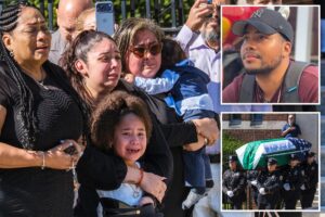 Heartwrenching funeral photos capture tearful young daughter of NYPD recruit who collapsed during run at Police Academy Heartwrenching funeral photos capture tearful young daughter of NYPD recruit who collapsed during run at Police Academy