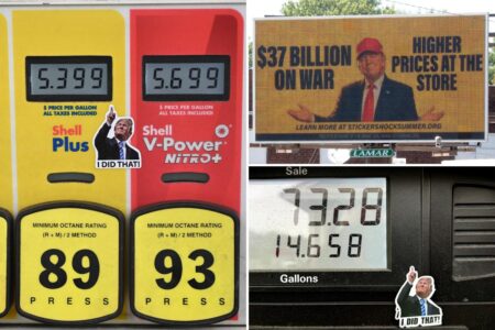 Trump ‘I did that’ stickers pop up on gas pumps, four years after Biden got the same treatment