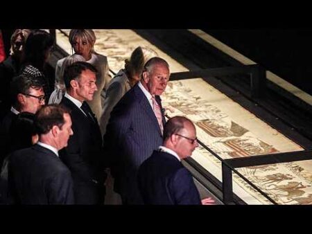 Macron and King Charles hail UK-France ties at Bayeux Tapestry viewing Macron and King Charles hail UK-France ties at Bayeux Tapestry viewing