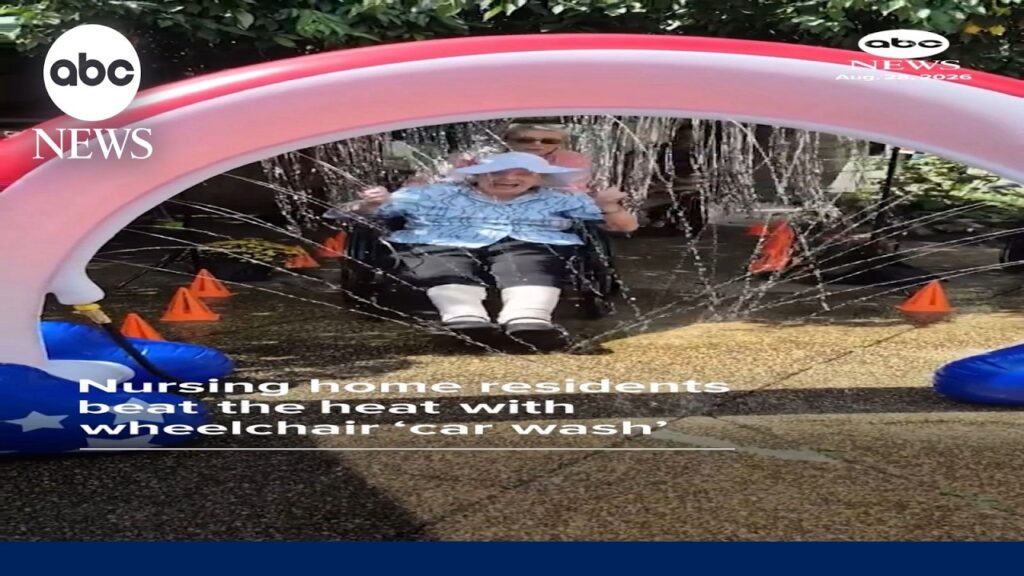 Nursing home residents beat the heat with wheelchair ‘car wash’
