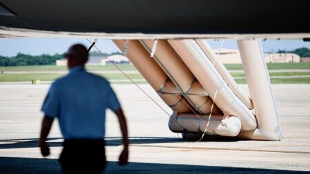 Emergency slide sparks questions on Trump’s new Air Force One before president reveals why