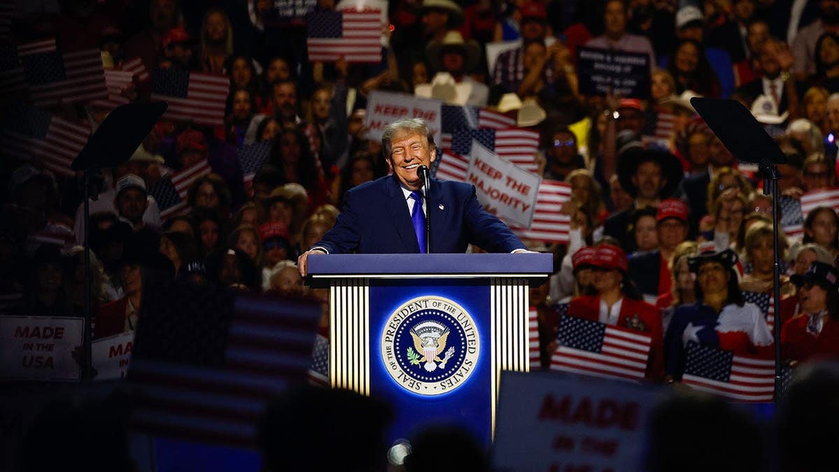 Donald Trump speaks on stage at the Republican National Convention in Dallas.