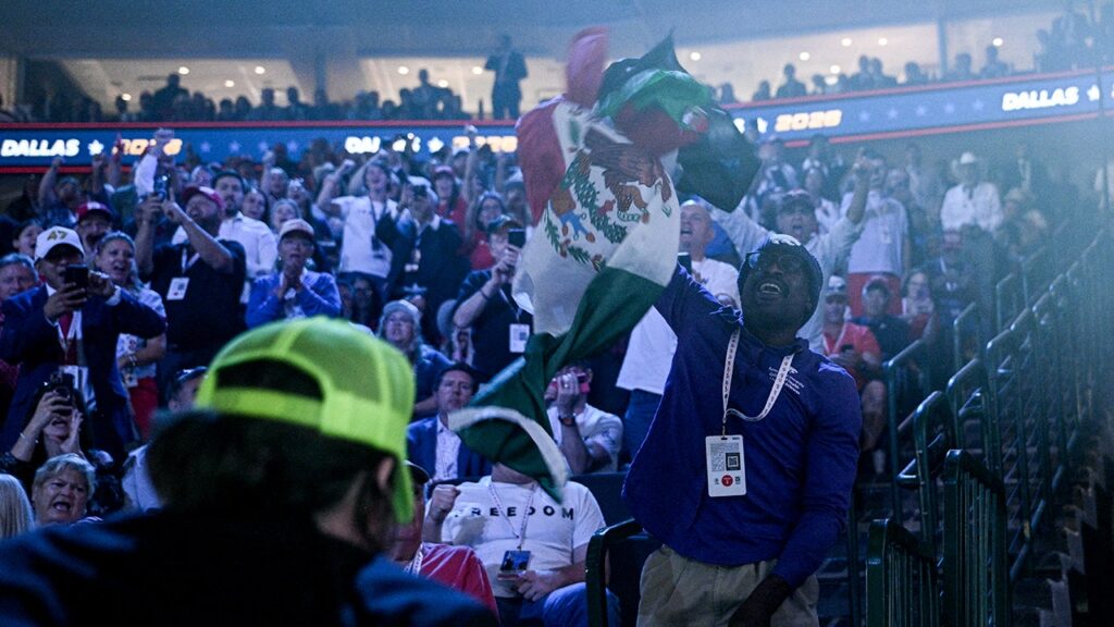 Crowd erupts as Vance smacks down protester waving Mexican flag: ‘Get your a– over there’ Crowd erupts as Vance smacks down protester waving Mexican flag: ‘Get your a– over there’