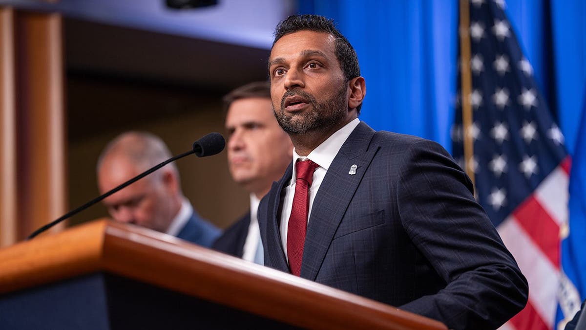 Kash Patel, FBI director, speaks at a news conference at the Department of Justice in Washington, D.C.