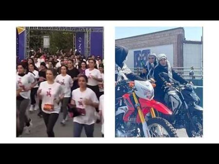 Contrast in Tehran as unveiled women race marathon alongside regime military display