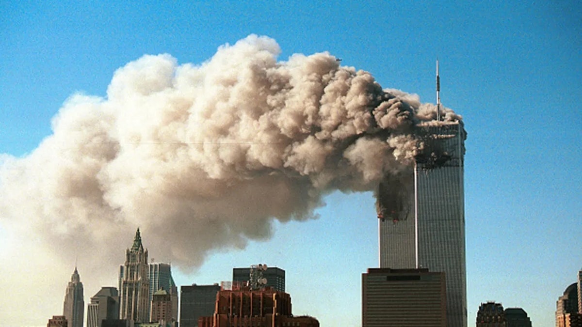 Smoke pours from the World Trade Center