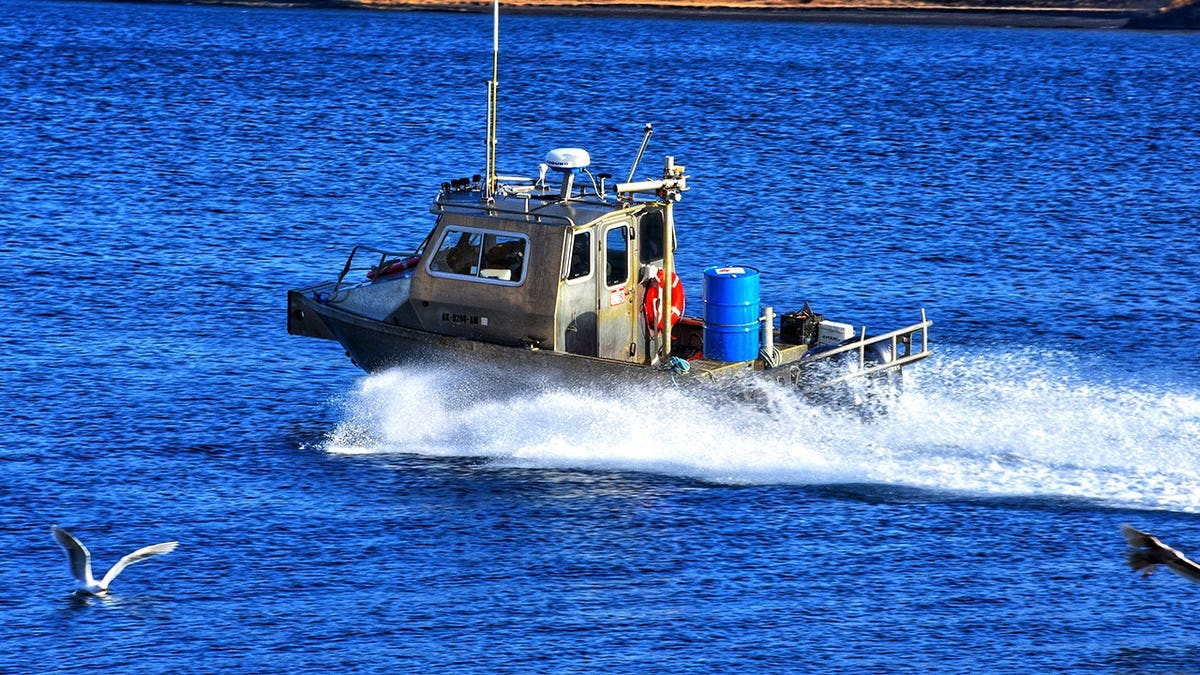 Stock image of boat in Bering Sea