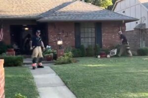 Oklahoma firefighters finish mowing man’s lawn after he falls ill doing yard work