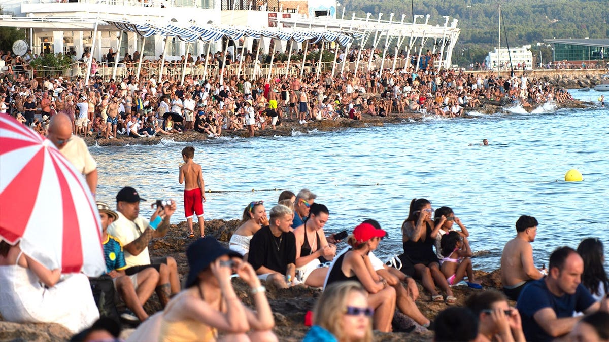 View of giant crowd on Ibiza beach