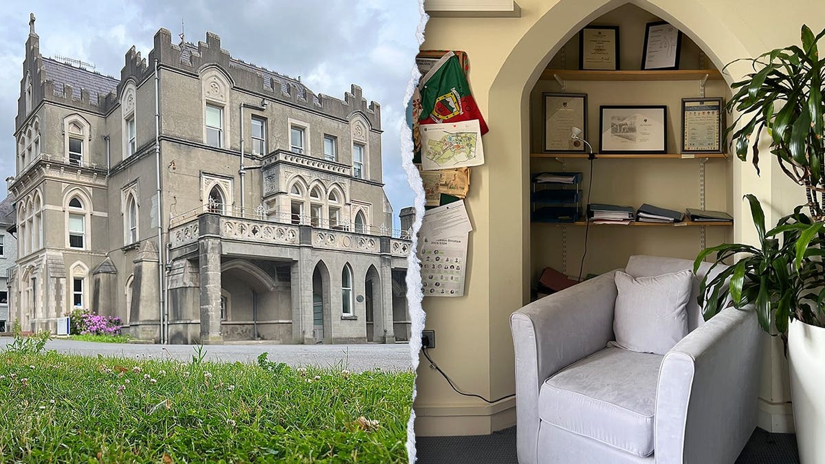 Split image of Roebuck Castle exterior and interior