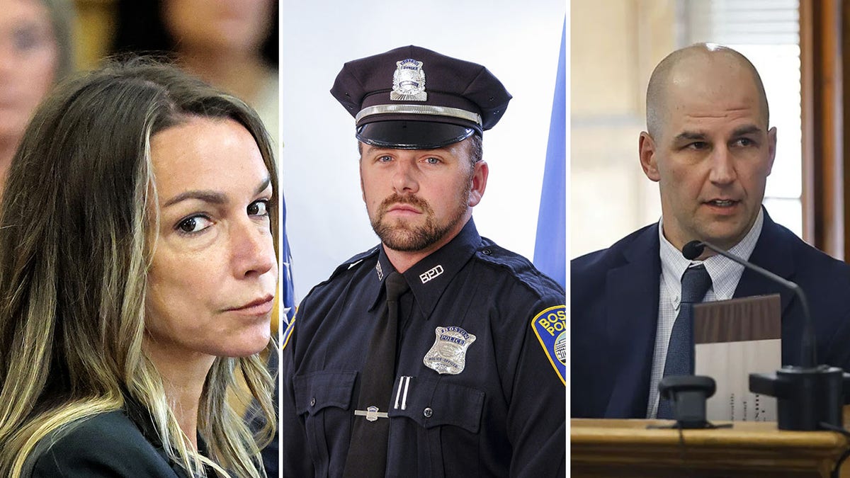 Split images of Karen Read, Boston police officer John O'Keefe and Massachusetts State Police investigator Michael Proctor